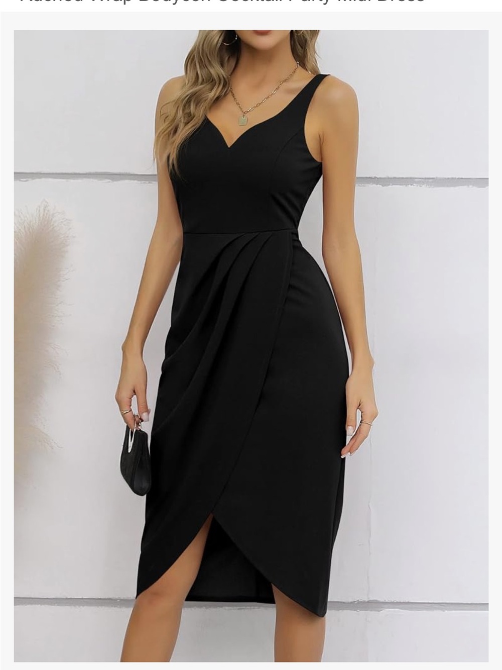 Classic Black Sweetheart Neckline Sleeveless Ruched Wrap Cocktail Party Dress